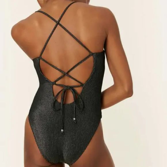 Andie Swimwear The Fiji One Piece Women's Black Ribbed Glitter (RARE) Size: XS - Picture 2 of 3